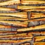 overhead tray of maple roasted parsnips