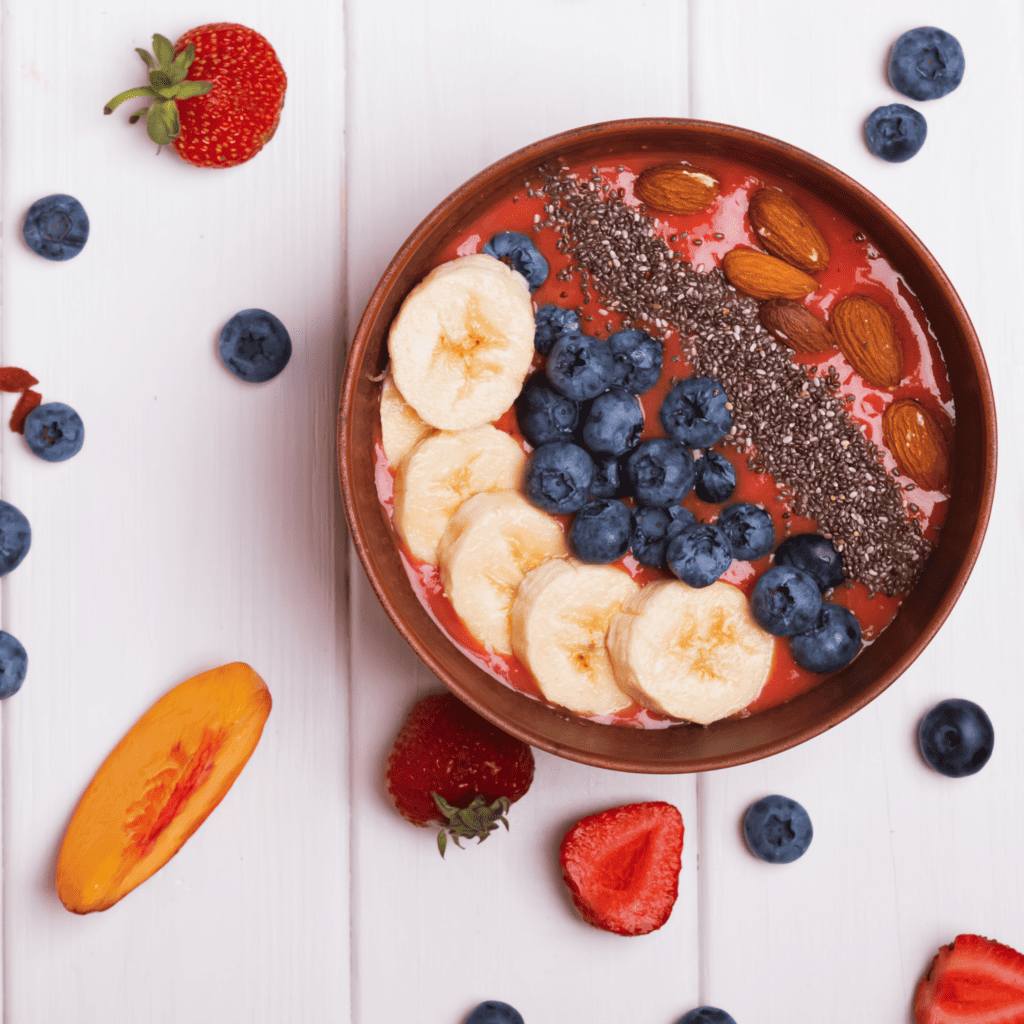 Smoothie bowl with fresh fruits and chia seeds