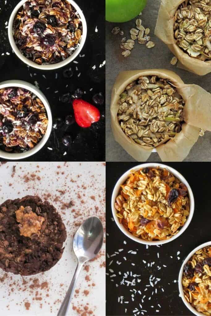 Overhead shots of the four flavours of baked oatmeal.