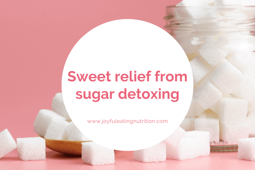 Sugar cubes behind the title, 'Sweet relief from sugar detoxing'