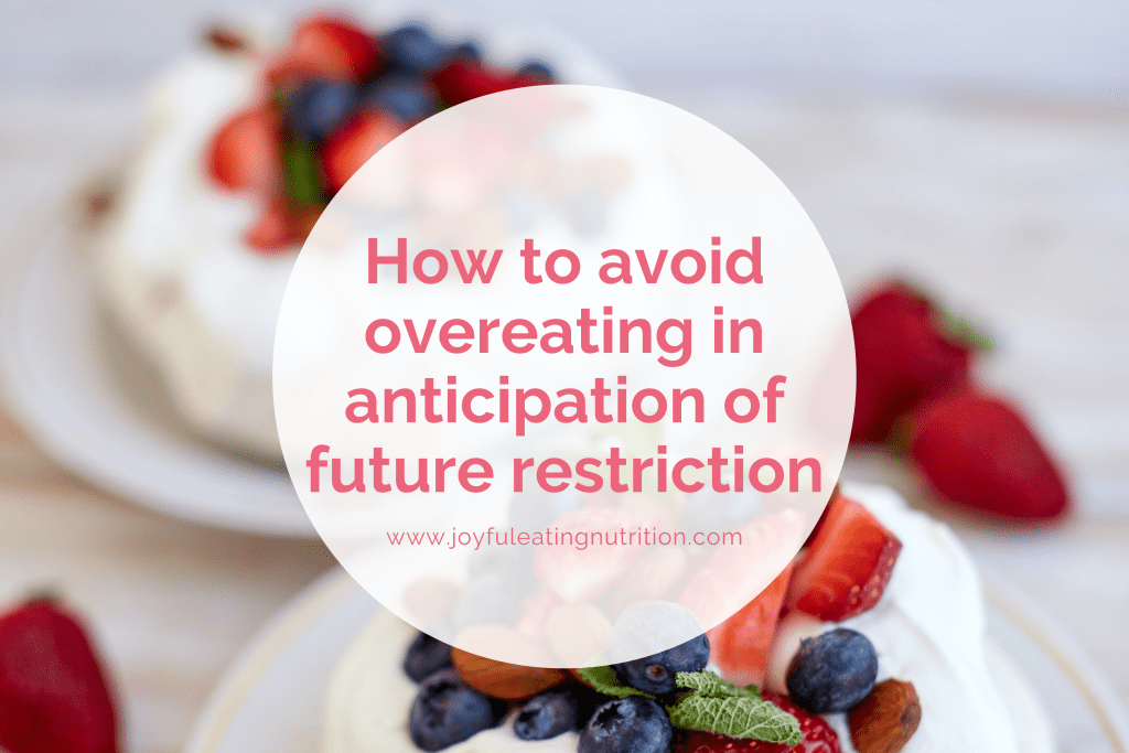 Text, Anticipation of Future Restriction, with background of mini pavlovas