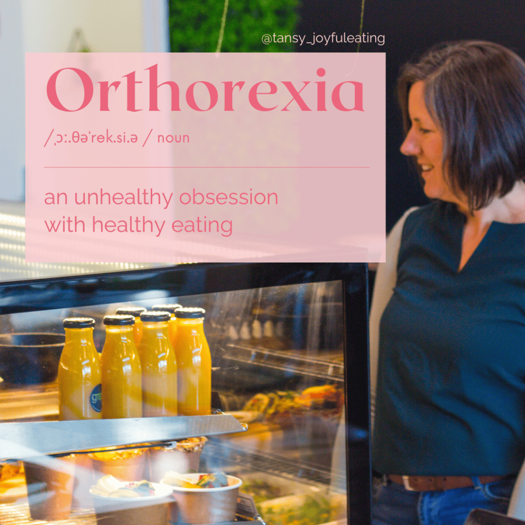 Orthorexia Definition over a photo of Tansy Boggon in a juice bar