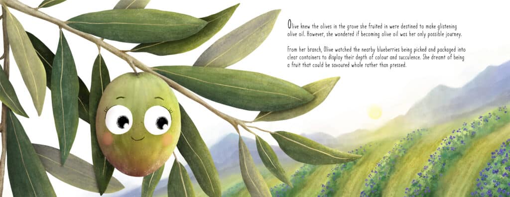 Sample spread from the children's book, Olive's Plate Drea